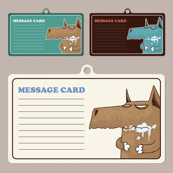 Conjunto de tarjetas de mensaje vectorial con personaje de lobo de dibujos animados . — Vector de stock