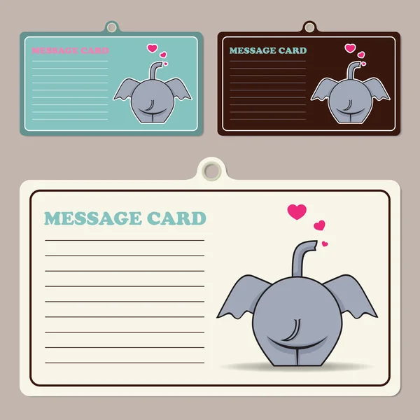 Conjunto de tarjetas de mensaje vectorial con personaje de elefante de dibujos animados . — Archivo Imágenes Vectoriales