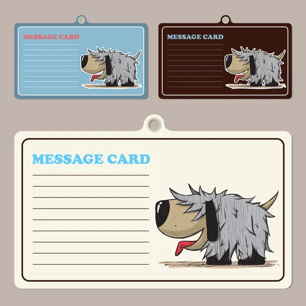 Jeu de cartes à message vectoriel avec personnage de chien de dessin animé — Image vectorielle