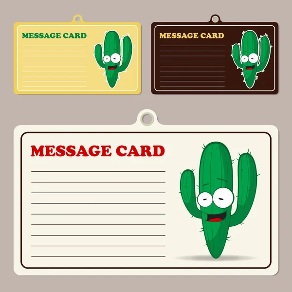 Jeu de cartes à message vectoriel avec personnage de cactus de bande dessinée . — Image vectorielle