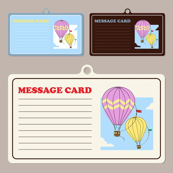 Conjunto de tarjetas de mensajes vectoriales con globo aerostático . — Vector de stock