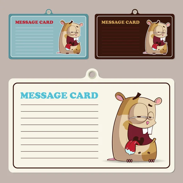 Set of vector message cards with cartoon hamster character. — Stock Vector