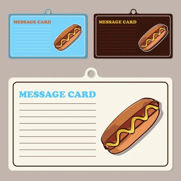 Vektor üzenet kártyákat a rajzfilm-hotdog. — Stock Vector