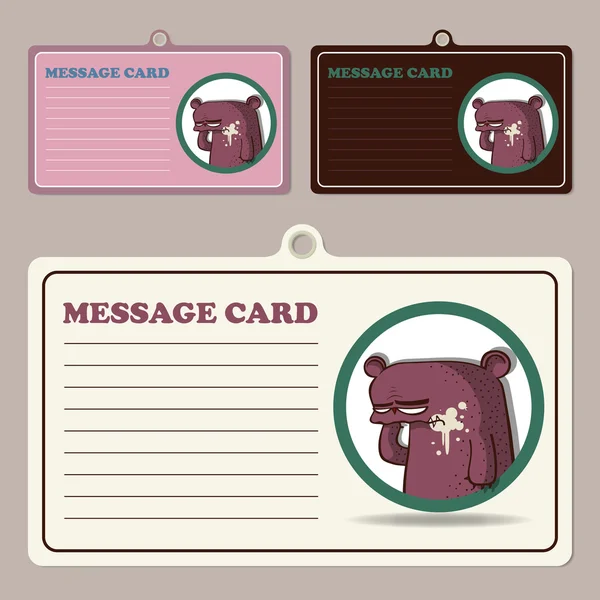 Set of vector message cards with cartoon bear character. — Stock Vector