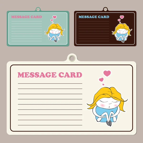 Set of vector message cards with cartoon sleeping girl character. — Stock Vector