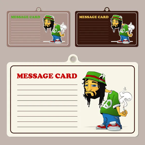 Conjunto de cartões de mensagens vetoriais com personagem rasta de desenhos animados . — Vetor de Stock