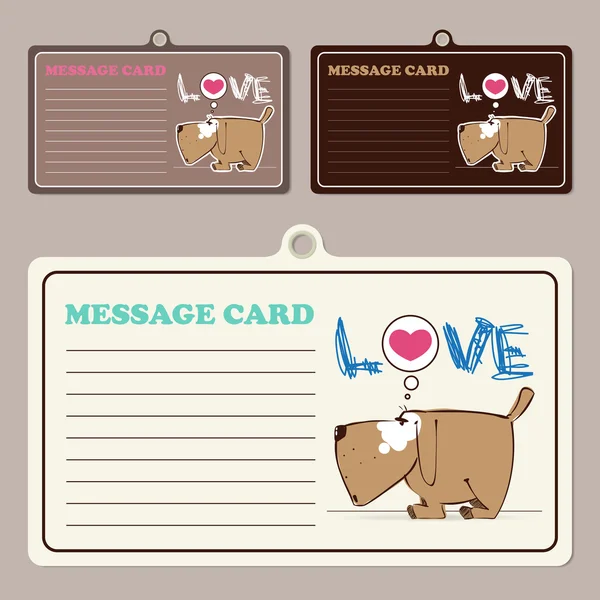 Set of vector message cards with cartoon doggy character. — Stock Vector