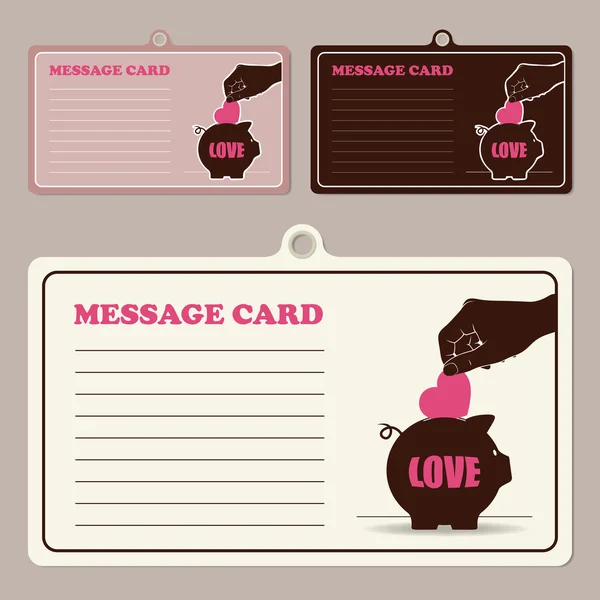 Σύνολο διάνυσμα μήνυμα κάρτες με το χέρι, Τράπεζα γουρουνάκι και καρδιά. — Διανυσματικό Αρχείο