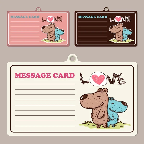 Set of vector message cards with cartoon bear character. — Stock Vector