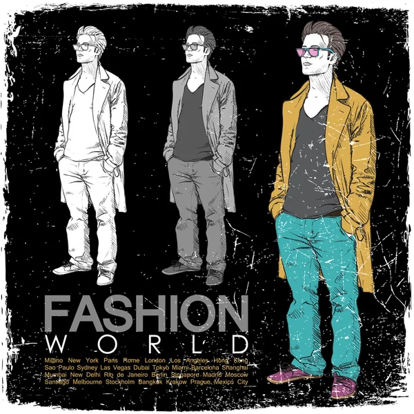时尚兄弟在黑色背景上的 grunge 矢量插画. — 图库矢量图片