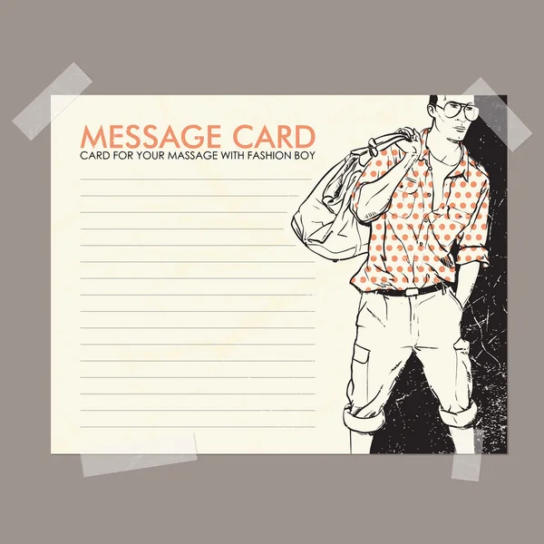 Tekstkaartje met stijlvolle dude vaste met plakband. vectorillustratie. — Stockvector