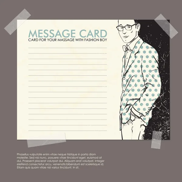 Carte de message avec élégant mec fixé avec du ruban adhésif. Illustration vectorielle . — Image vectorielle