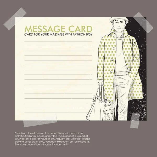 Cartão de mensagem com cara elegante fixo com fita adesiva. Ilustração vetorial . — Vetor de Stock