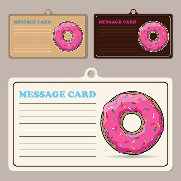 Set of vector message cards with cartoon donuts. — Stock Vector