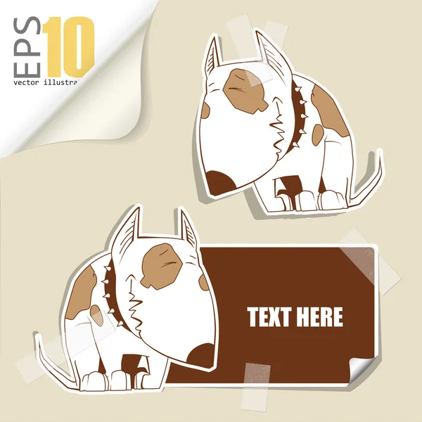 Conjunto de tarjeta de mensaje con perro de dibujos animados y perro de papel fijo con cinta adhesiva. Ilustración vectorial . — Vector de stock