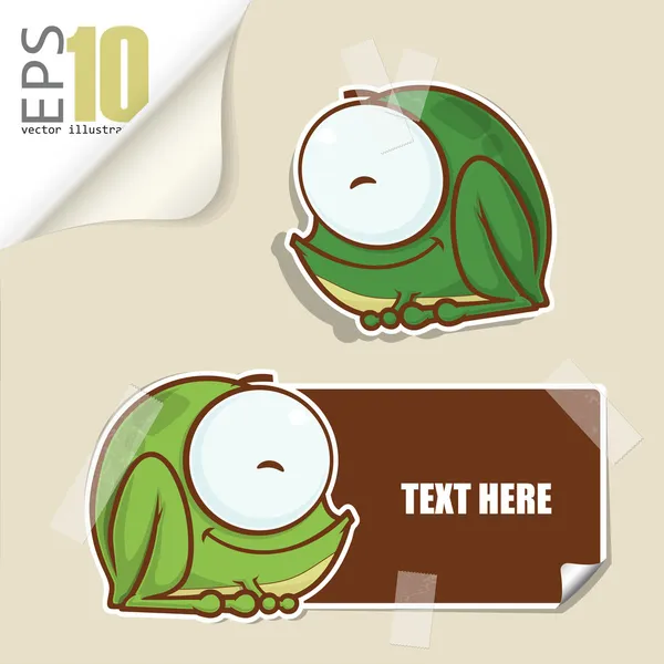 Set of message card with cartoon frog and paper frog fixed with sticky tape. Vector illustration. — Stock Vector