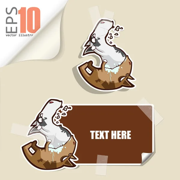 Conjunto de tarjeta de mensaje con perro de dibujos animados y perro de papel fijo con cinta adhesiva. Ilustración vectorial . — Vector de stock