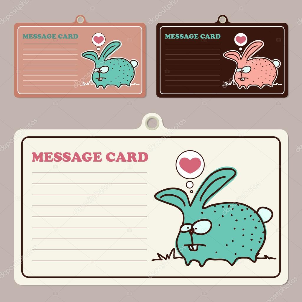 Set of vector message cards with cartoon bunny character.