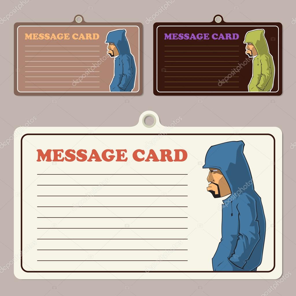 Set of vector message cards with cartoon graffiti character.