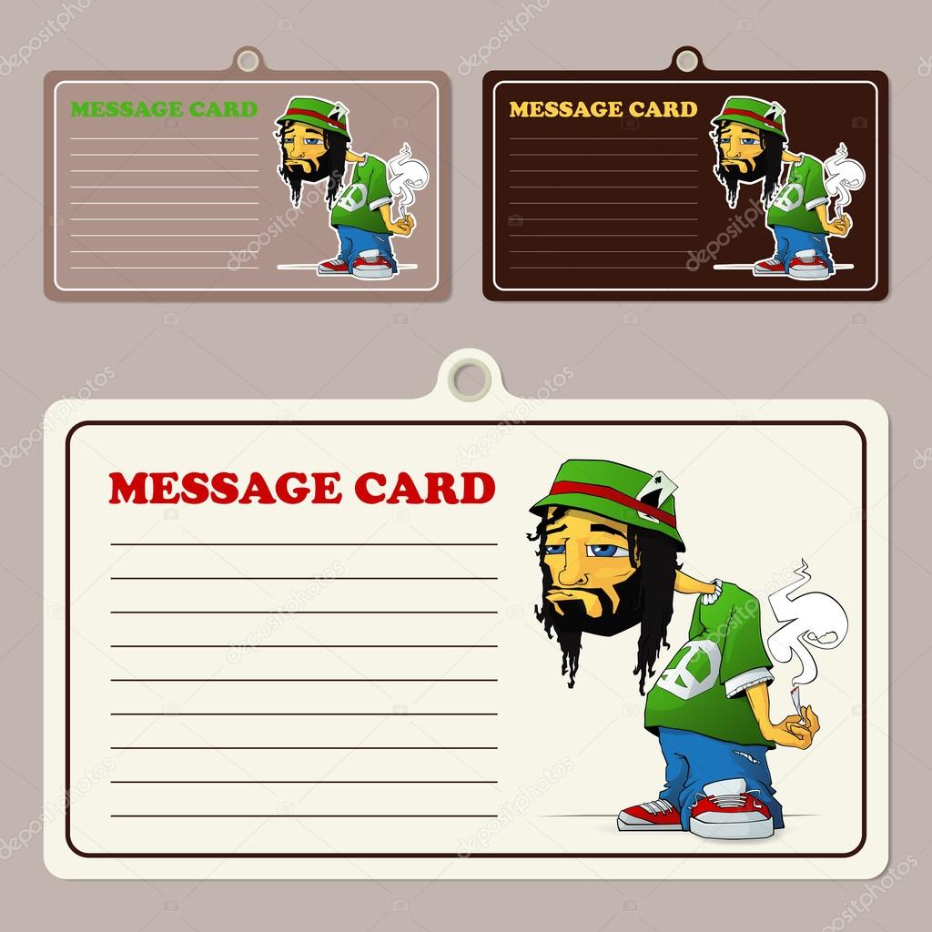 Set of vector message cards with cartoon rasta character.