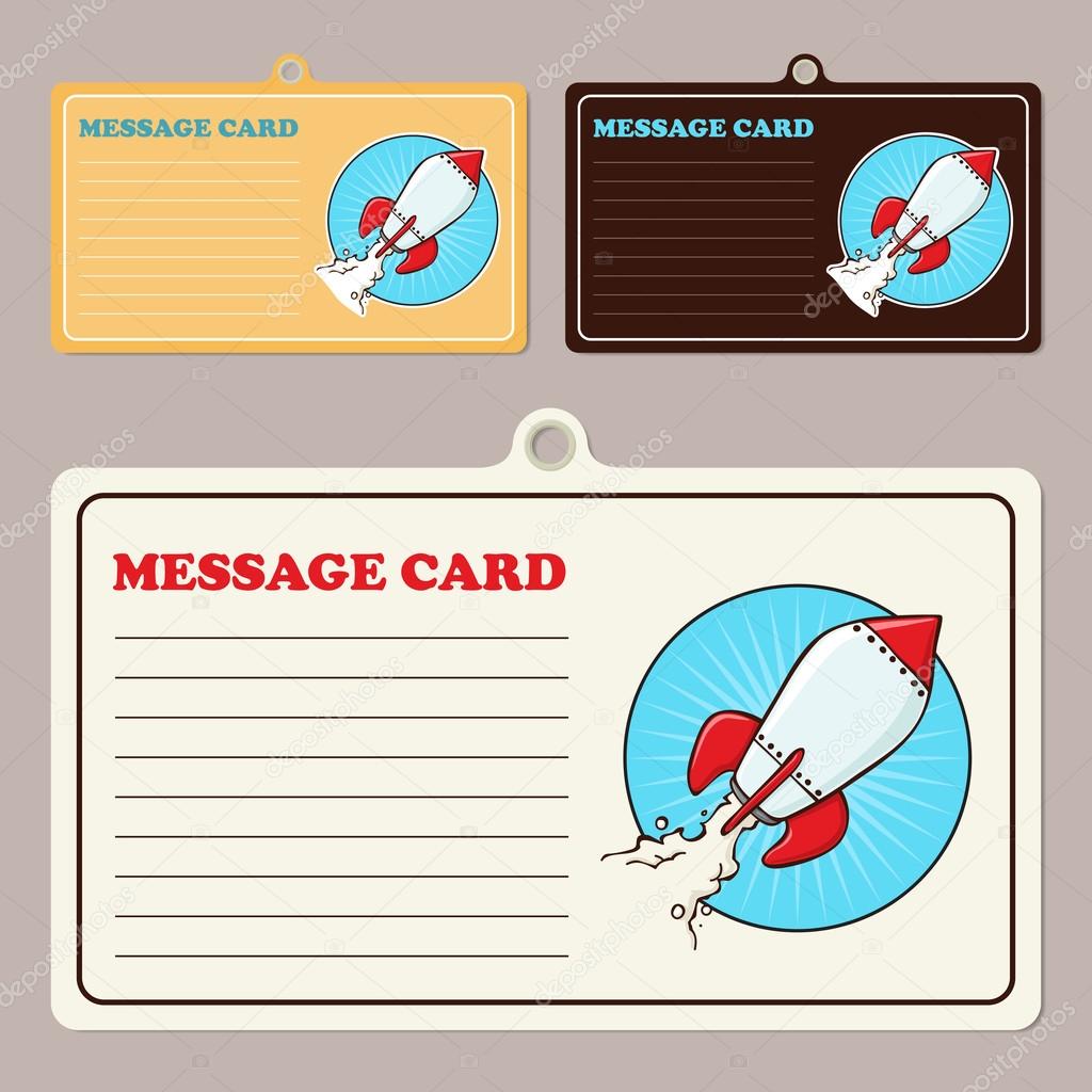 Set of vector message cards with cartoon rocket.