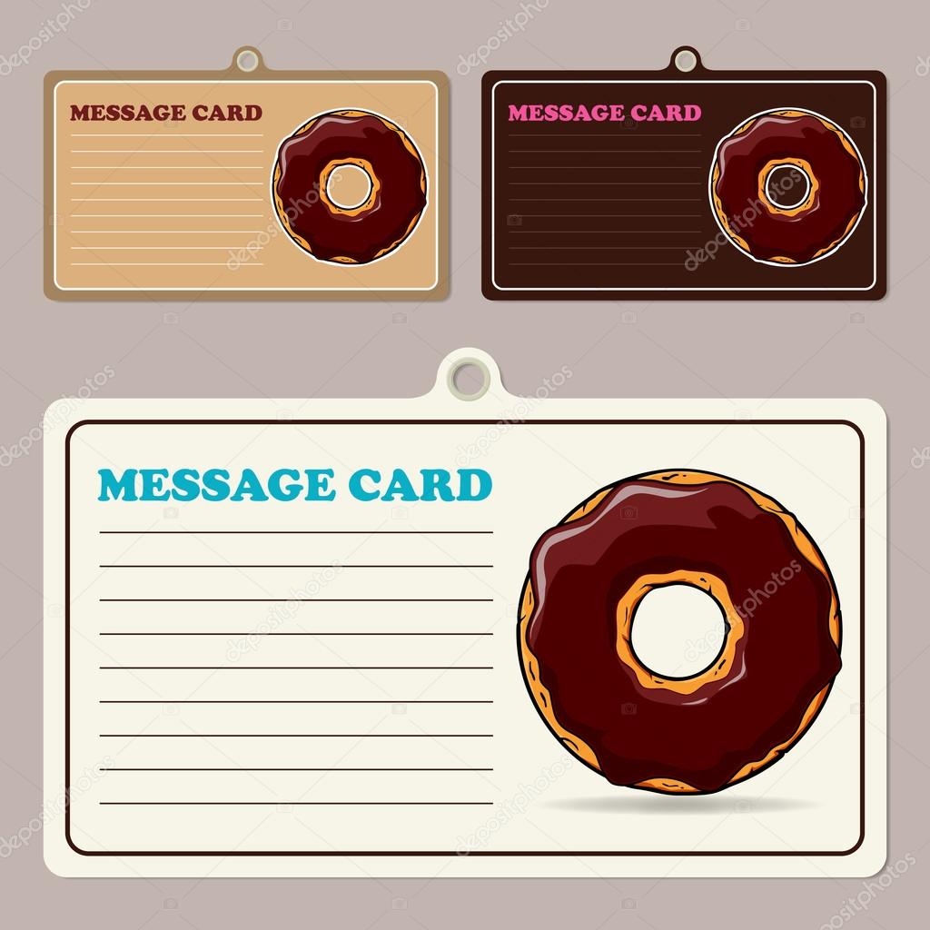Set of vector message cards with cartoon donuts.