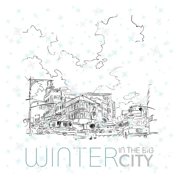 Winter in the big city. Vector illustration. — Stock Vector