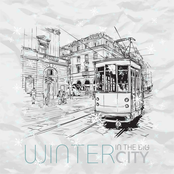 Inverno in città. Illustrazione vettoriale . — Vettoriale Stock