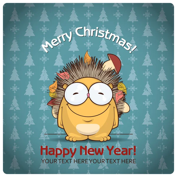 Karácsonyi üdvözlés kártya-val karikatúra sün. Vektoros illusztráció — Stock Vector