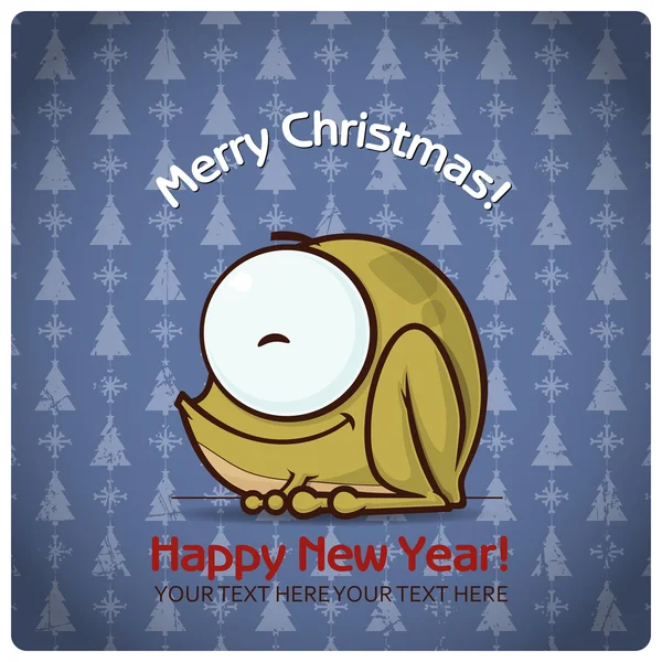 Christmas greeting card with cartoon frog. Vector illustration — Stock Vector