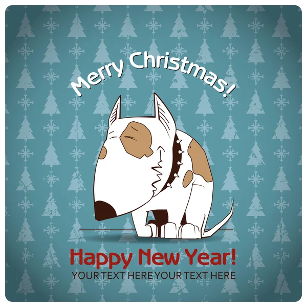 Рождественская открытка с мультяшной собачкой. Векторная иллюстрация — стоковый вектор