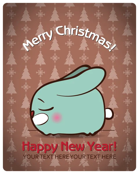 Tarjeta de felicitación de Navidad con conejo de dibujos animados. Ilustración vectorial — Vector de stock