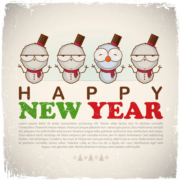 New Year greeting card with snowman. Vector illustration — Stock Vector