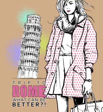 İtalyan bir arka plan güzel kış kız. vektör çizim