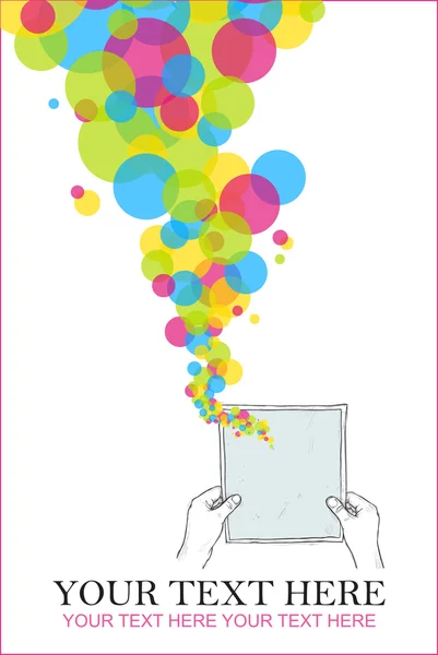 Sheet of paper in hands and balloons. Abstract vector illustration — Stock Vector