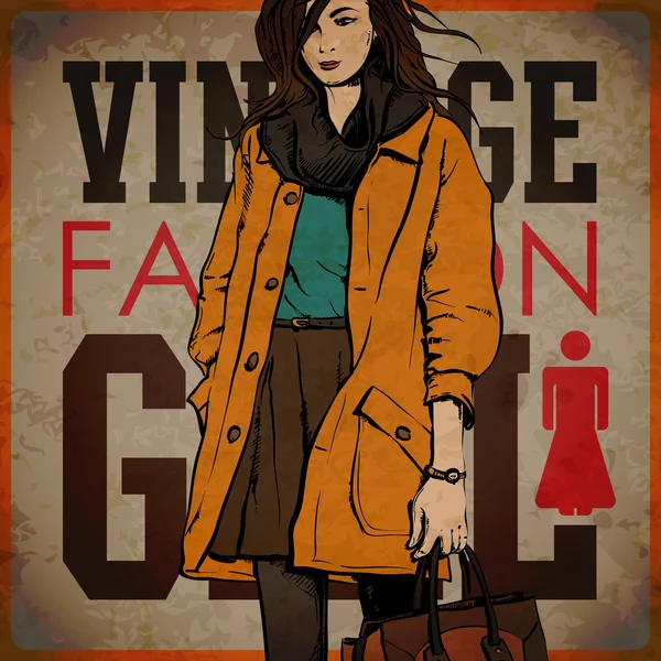 Preciosa chica de invierno en estilo boceto. Ilustración vectorial — Archivo Imágenes Vectoriales