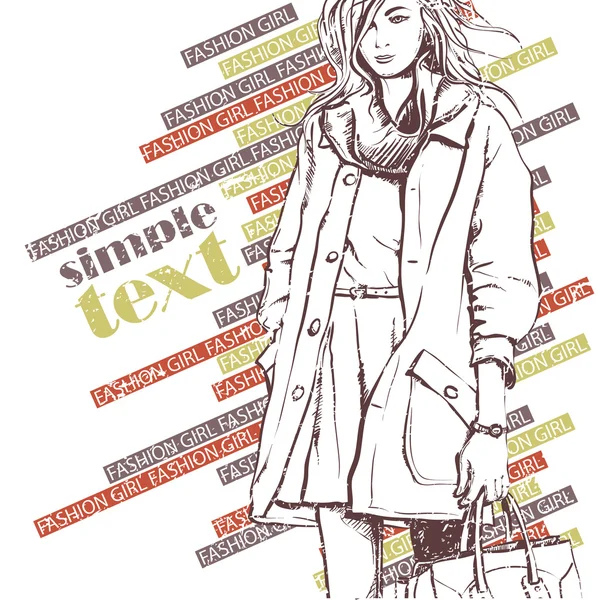 Encantadora joven en estilo boceto sobre un fondo grunge. Ilustración vectorial — Vector de stock