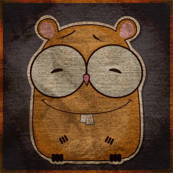 Dierlijke grunge kaart met grappige cartoon hamster. — Stockvector