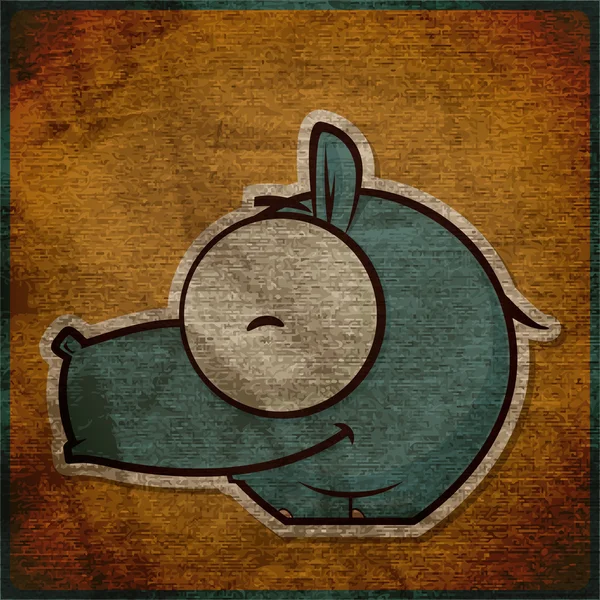 Animal grunge cartão com engraçado desenho animado hipopótamo . — Vetor de Stock