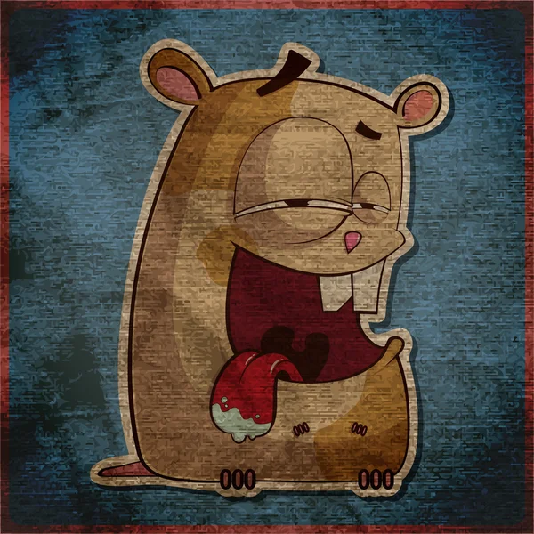 Dierlijke grunge kaart met grappige cartoon hamster. — Stockvector