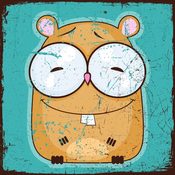 Animal-Grunge-Karte mit lustigem Cartoon-Hamster. — Stockvektor