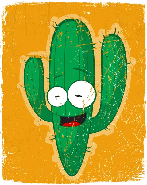 Vektorové grunge karta s kreslenou postavičkou kaktus. — Stockový vektor