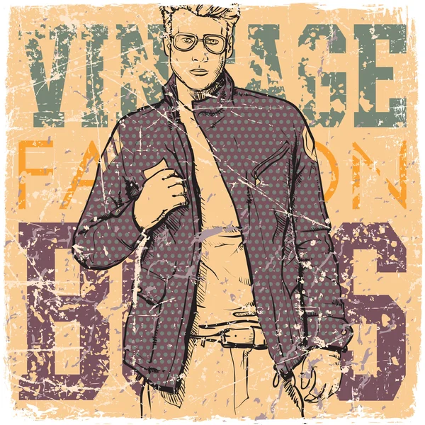 Jovem elegante em um fundo grunge. Ilustração vetorial . — Vetor de Stock