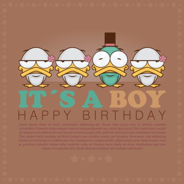 sevimli çizgi ördek ile Funny happy birthday tebrik kartı