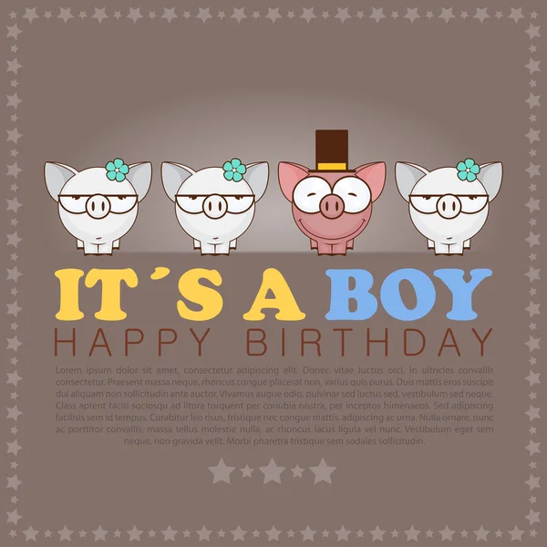Cartão feliz engraçado da saudação do aniversário com porcos bonitos dos desenhos animados . — Vetor de Stock