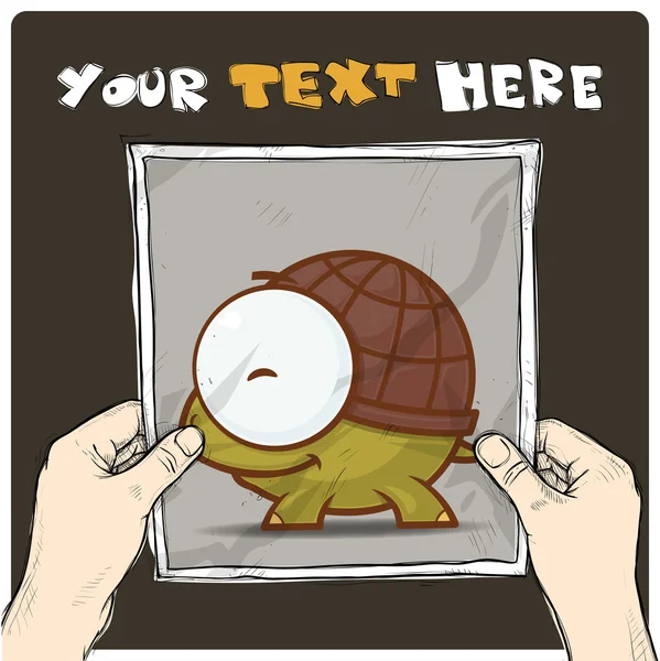 Karikatür kaplumbağa resimde elleri ile bir sayfaya bir çizim. vektör. — Stok Vektör