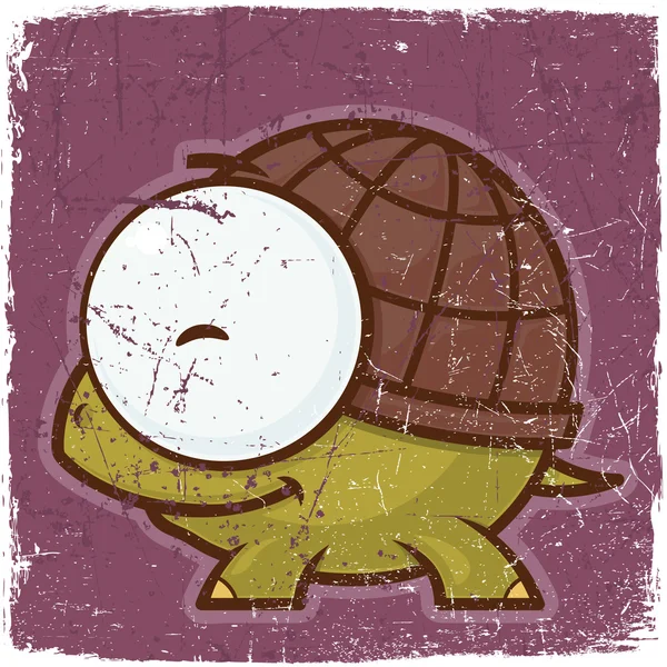 Carte de grunge animal avec tortue de dessin animé drôle . — Image vectorielle