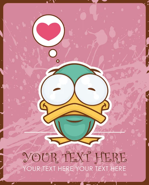 Cartão vetorial com personagem bonito pato desenhos animados . — Vetor de Stock