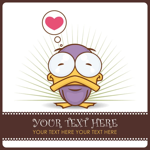 Tarjeta vectorial con lindo personaje de pato de dibujos animados . — Vector de stock