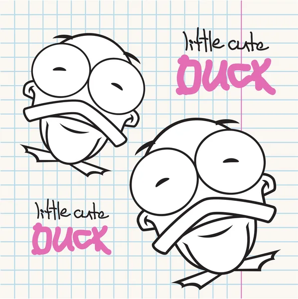 Tarjeta vectorial con lindo personaje de pato de dibujos animados . — Vector de stock